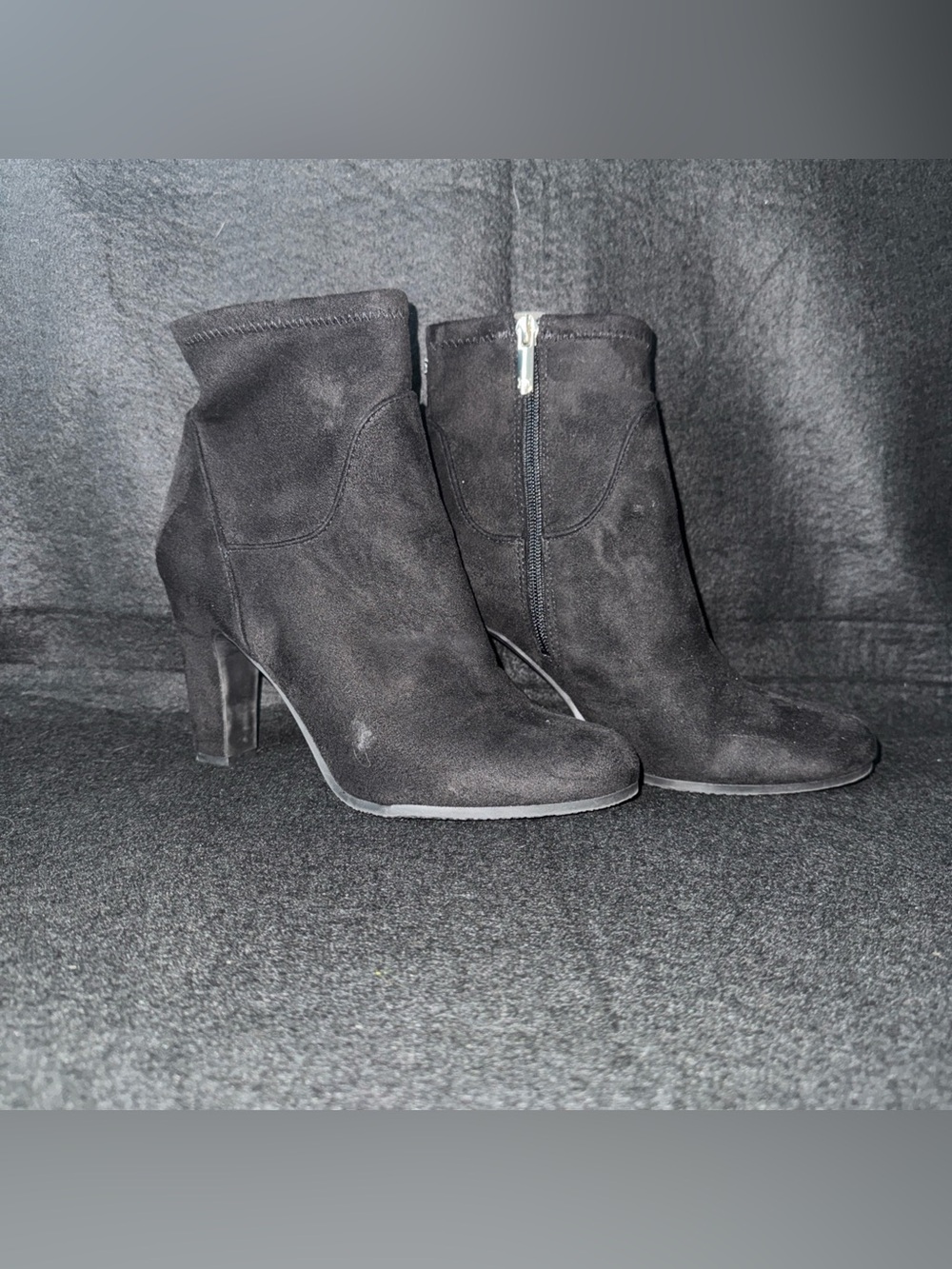 Sam Edelman Black Heeled Ankle Boot Bootie Faux Suede Womens Sz 7